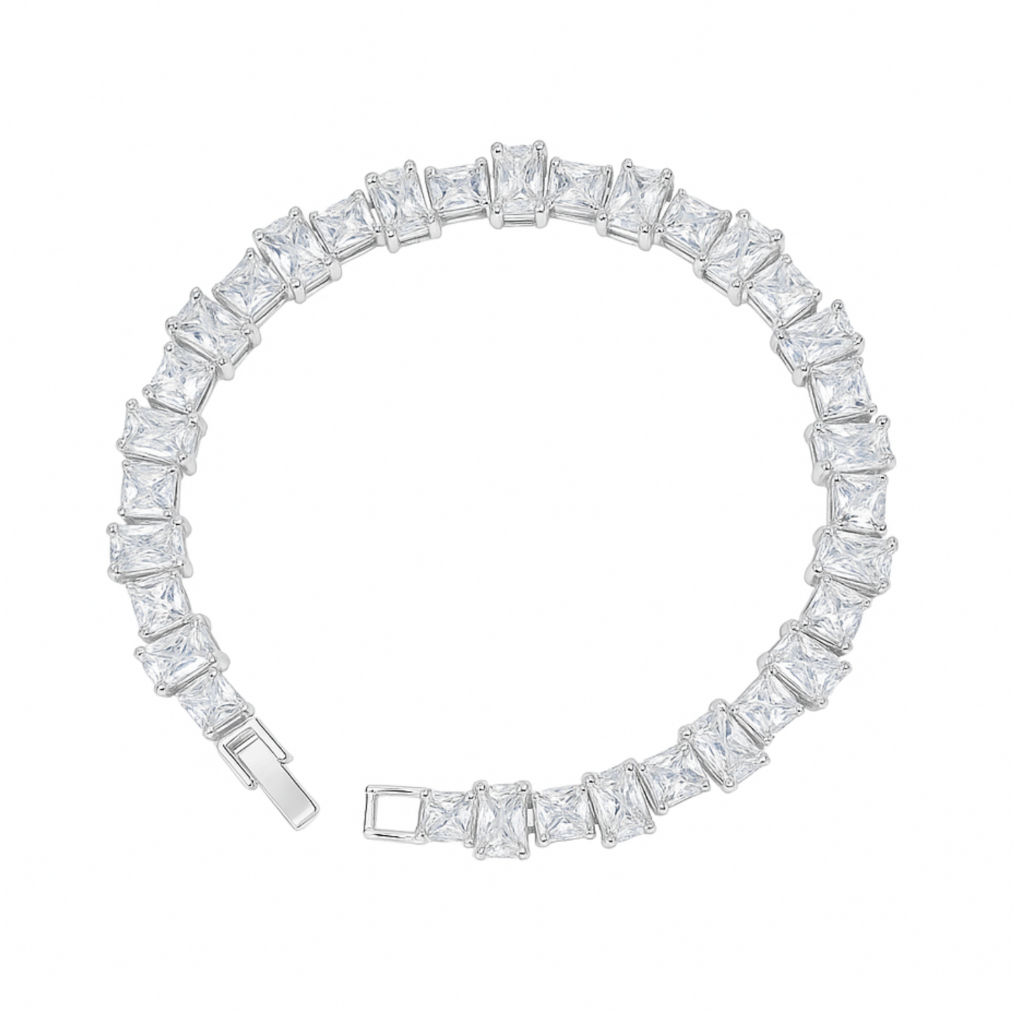 Princess-Cut CZ Tennis Bracelet – Square Crystal Layout, Minimalist Luxury