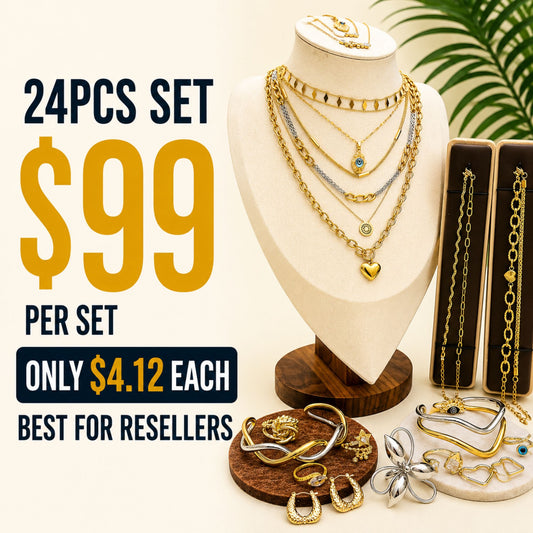 24PCS Gold Filled Evil Eye Chain Jewelry Set