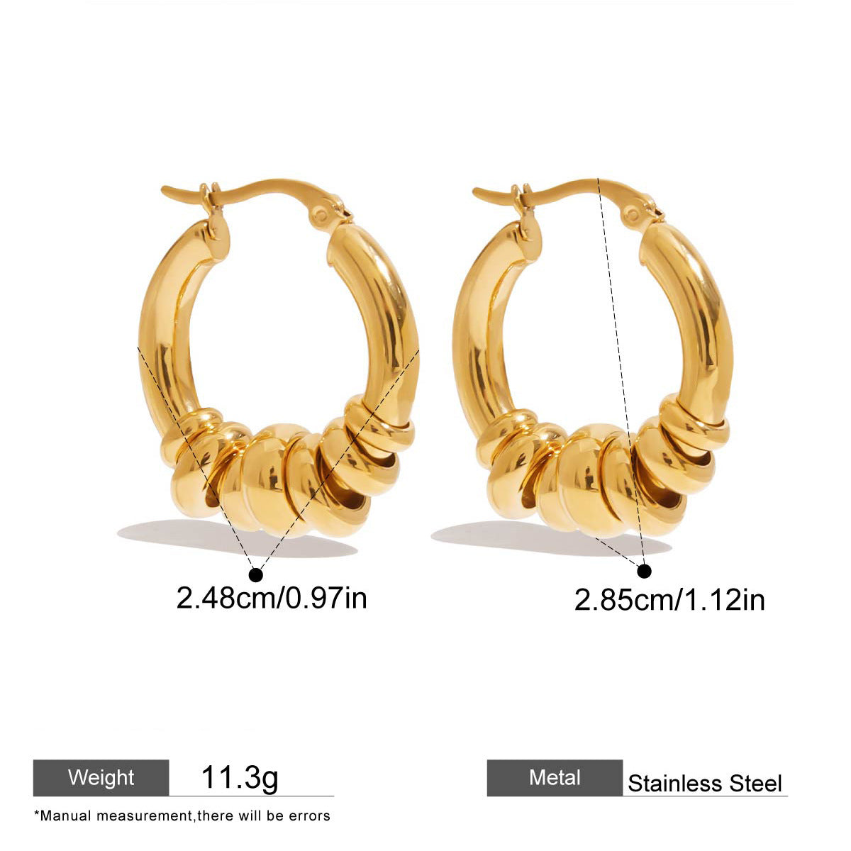 Stacked Ring Hoop Earrings — dimensions and size reference 08