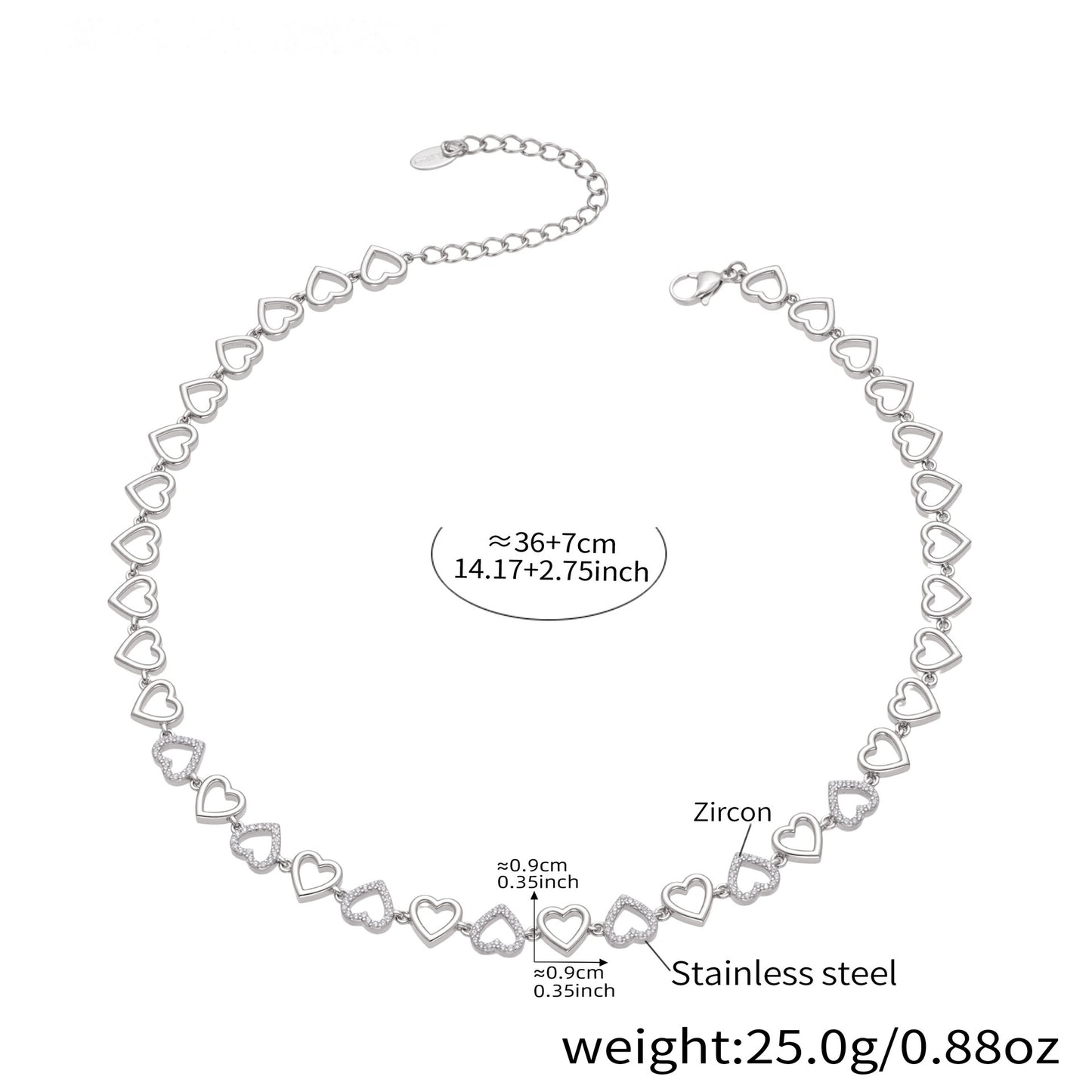 Heart Zircon Necklace and Bracelet — dimensions and size reference 11