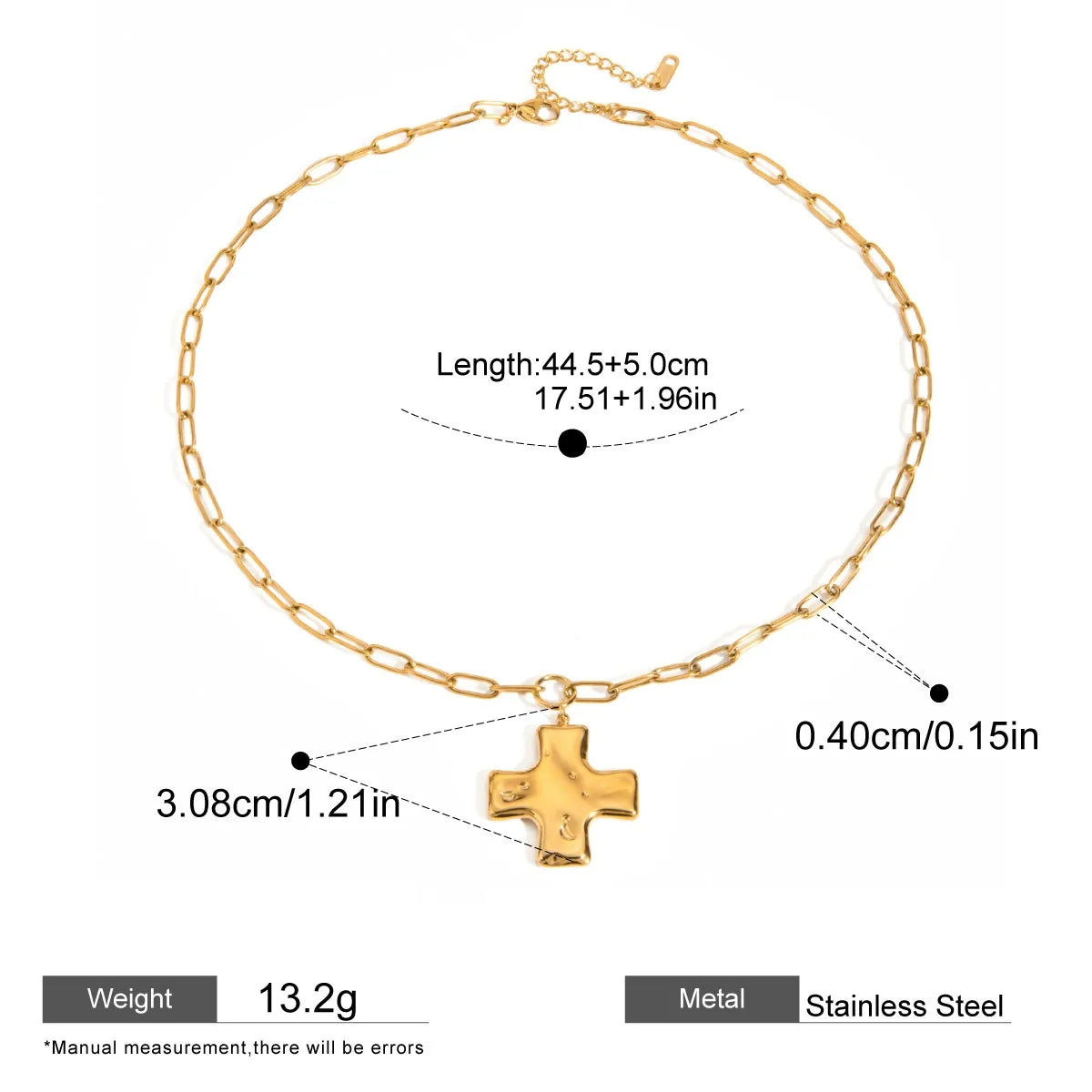 Hammered Cross Pendant Necklace — dimensions and size reference 08