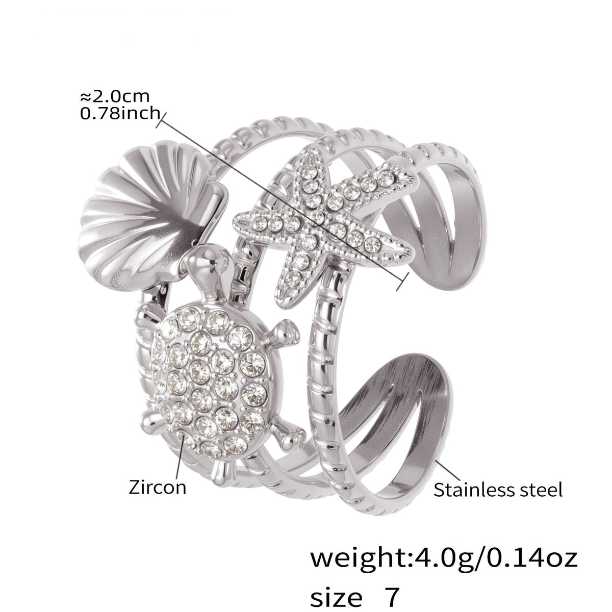Ocean Motif Zircon Ring — dimensions and size reference 09