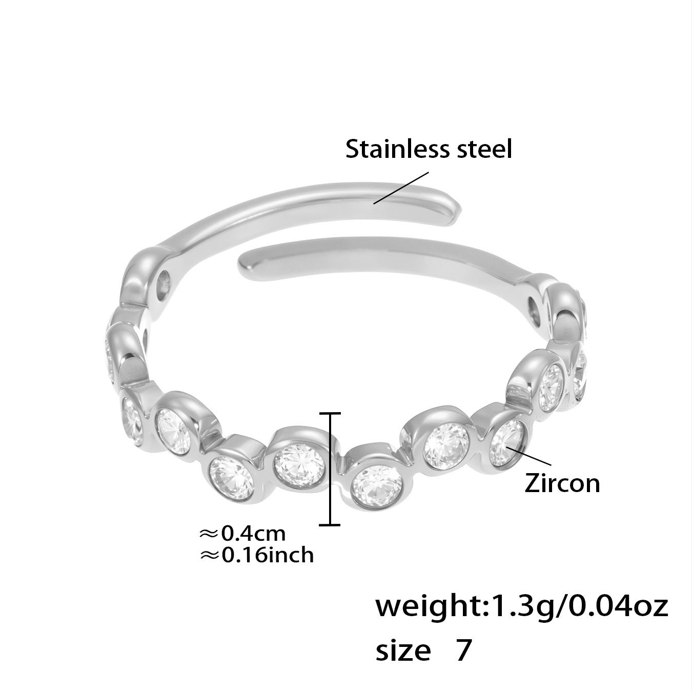 Multicolor Zircon Open Rings — dimensions and size reference 08