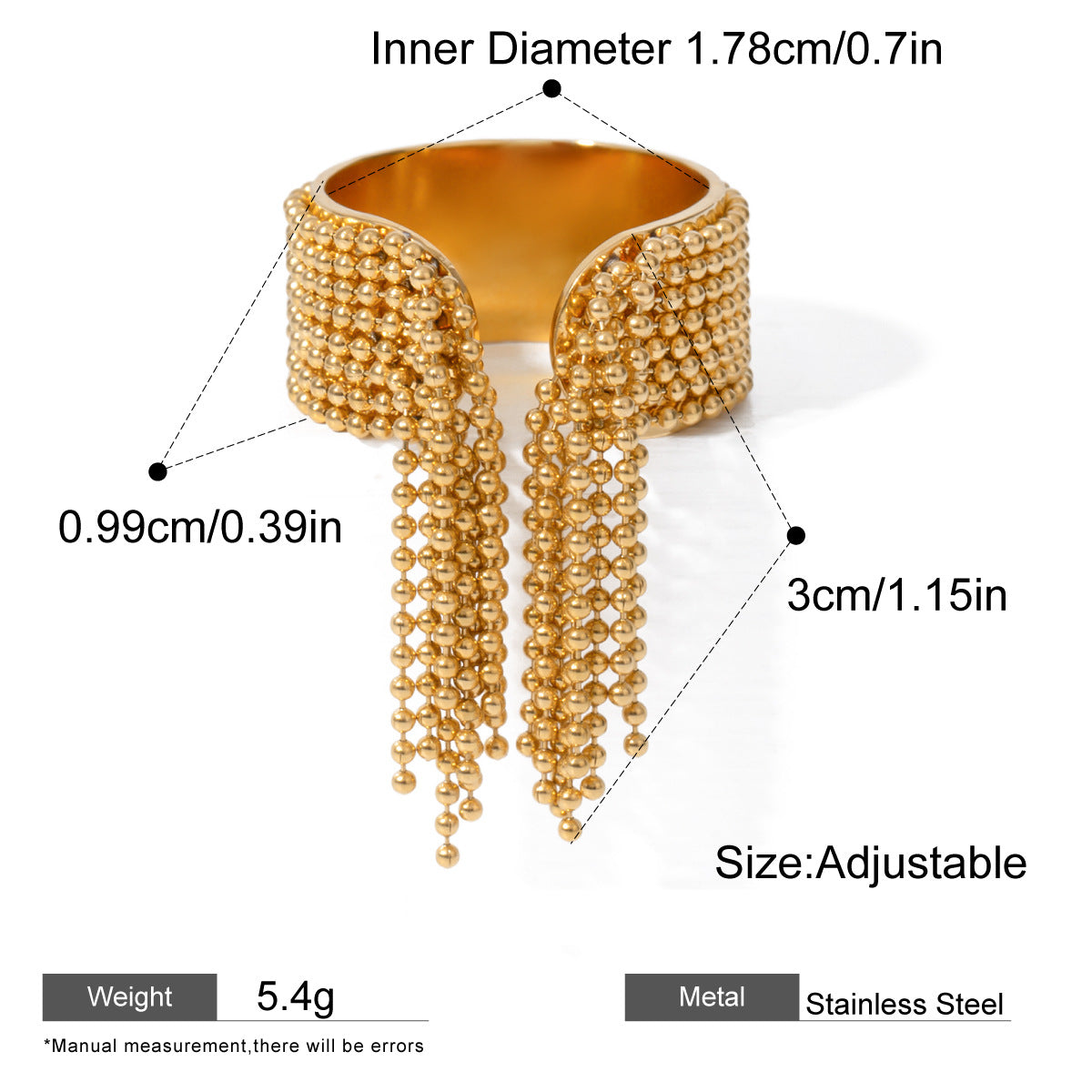 Chain Fringe Open Ring — dimensions and size reference 07