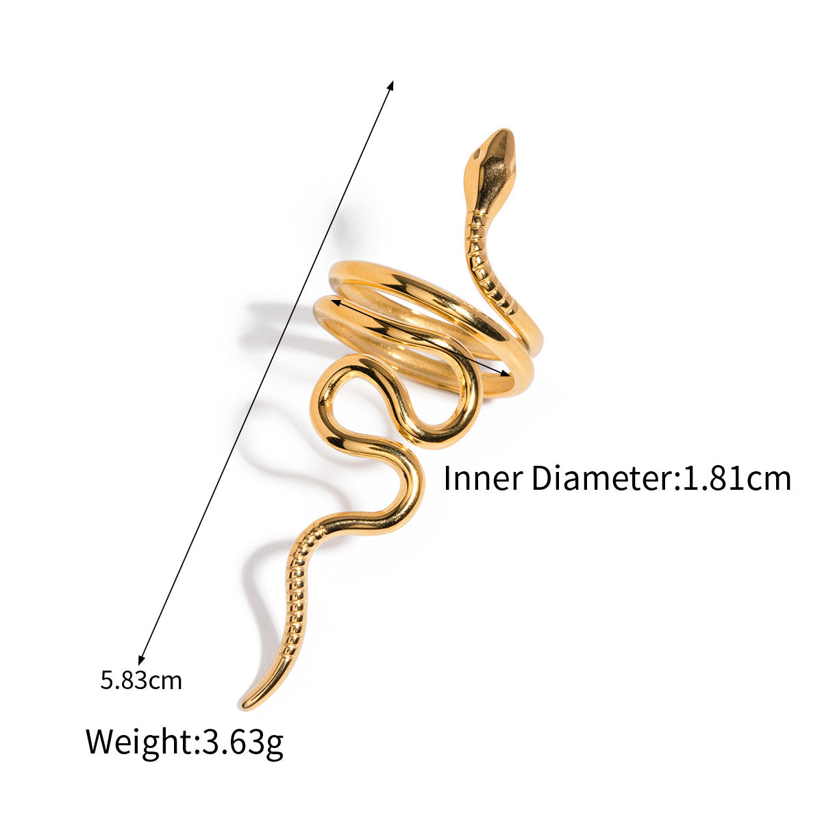 Assorted Snake Rings — dimensions and size reference 16