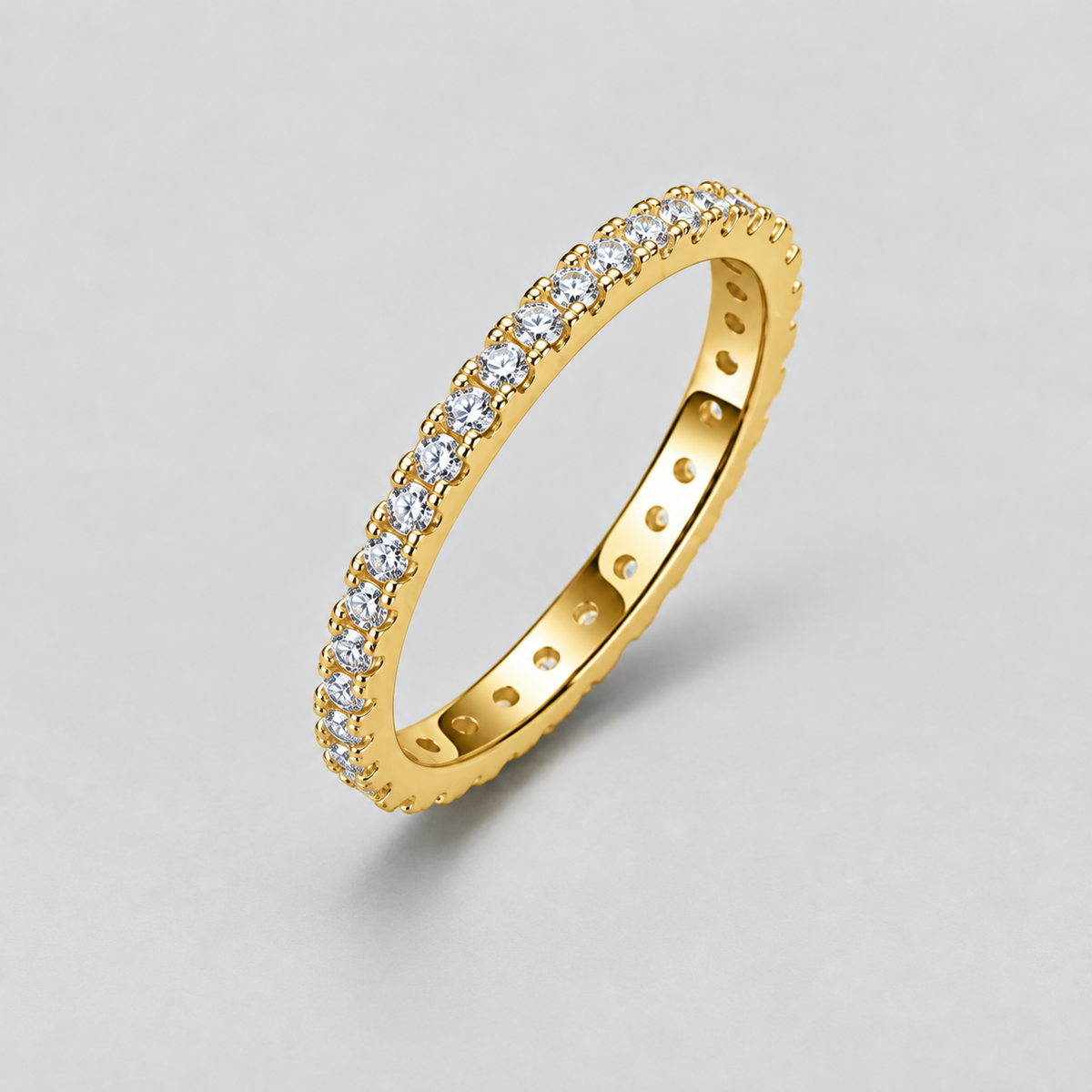 Round Moissanite Eternity Band in 925 sterling silver.