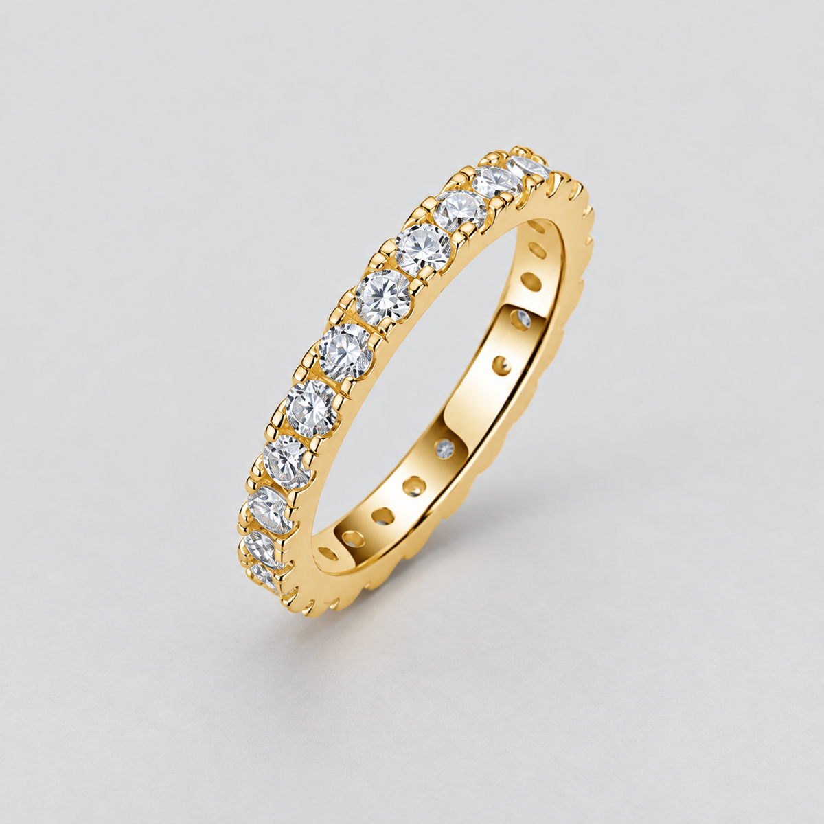 Round Moissanite Eternity Band in 925 sterling silver.