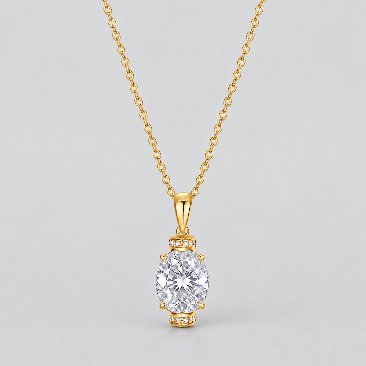 Oval Moissanite Pendant Necklace in 925 sterling silver, gold finish.