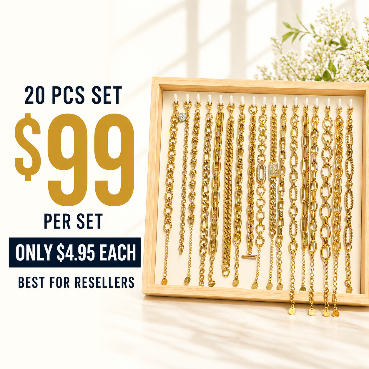 20PCS Gold Chain Bracelet Bundle wholesale jewelry bundle