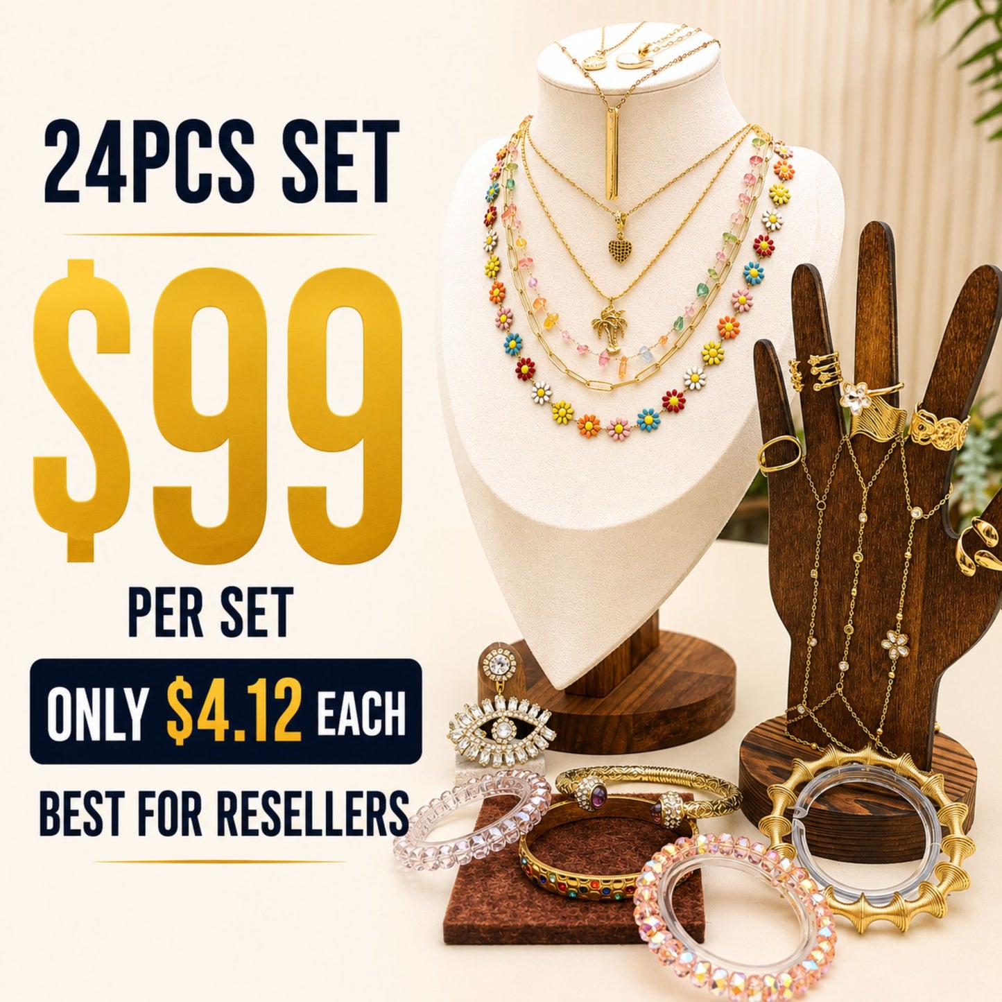 24PCS Colorful Daisy Gold Filled Jewelry Set