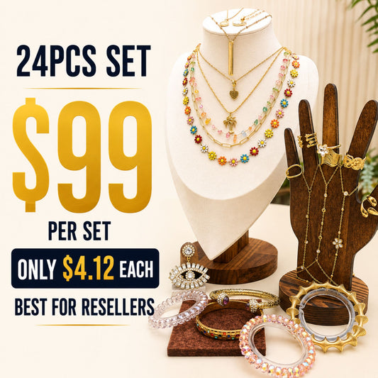 24PCS Colorful Daisy Gold Filled Jewelry Set