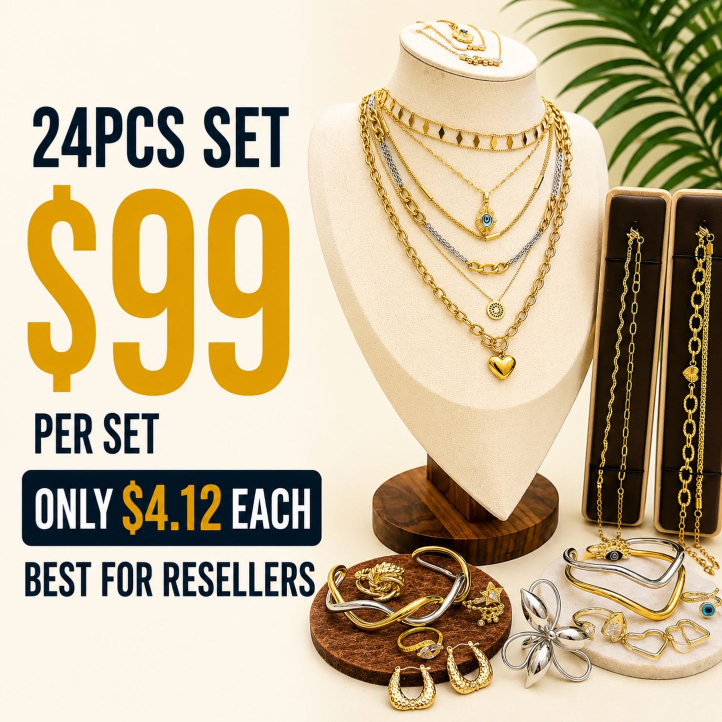 24PCS Gold Filled Evil Eye Chain Jewelry Set