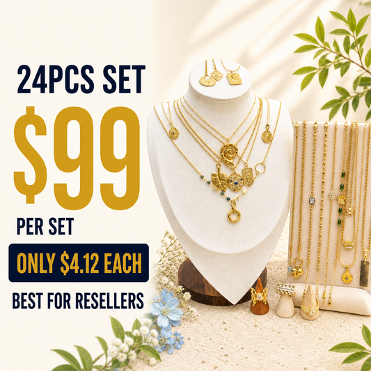 24PCS Gold Necklace Bundle wholesale jewelry bundle