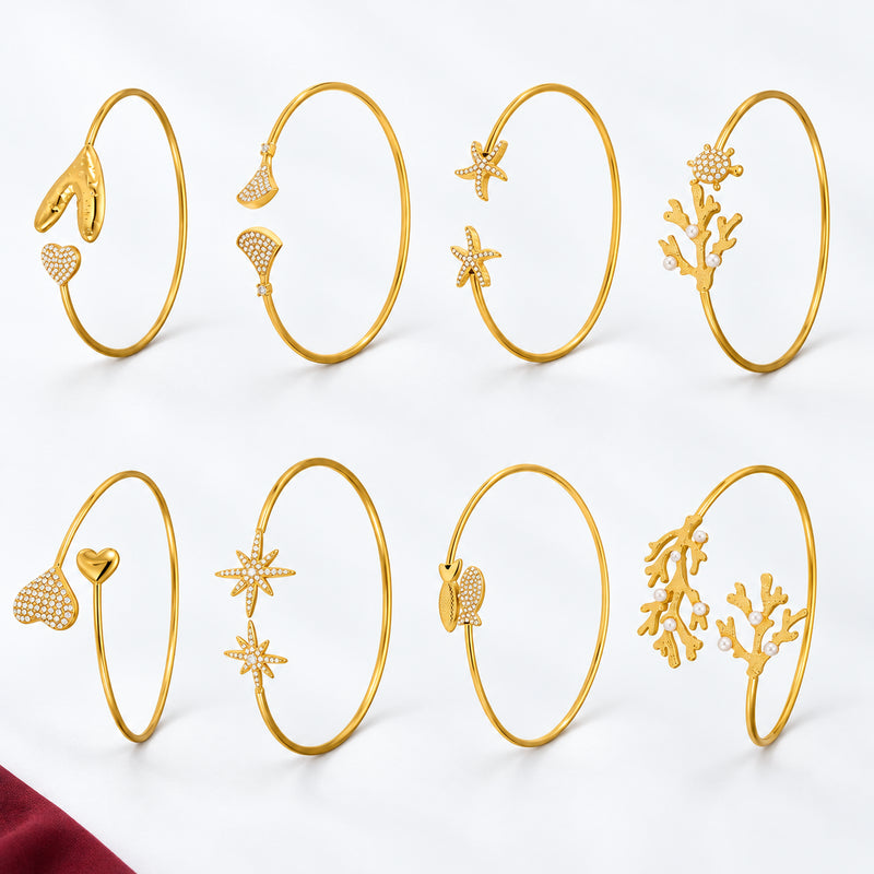 FG-BR-0001 Ocean Motif Zircon Open Bangle — design overview 05, product view.