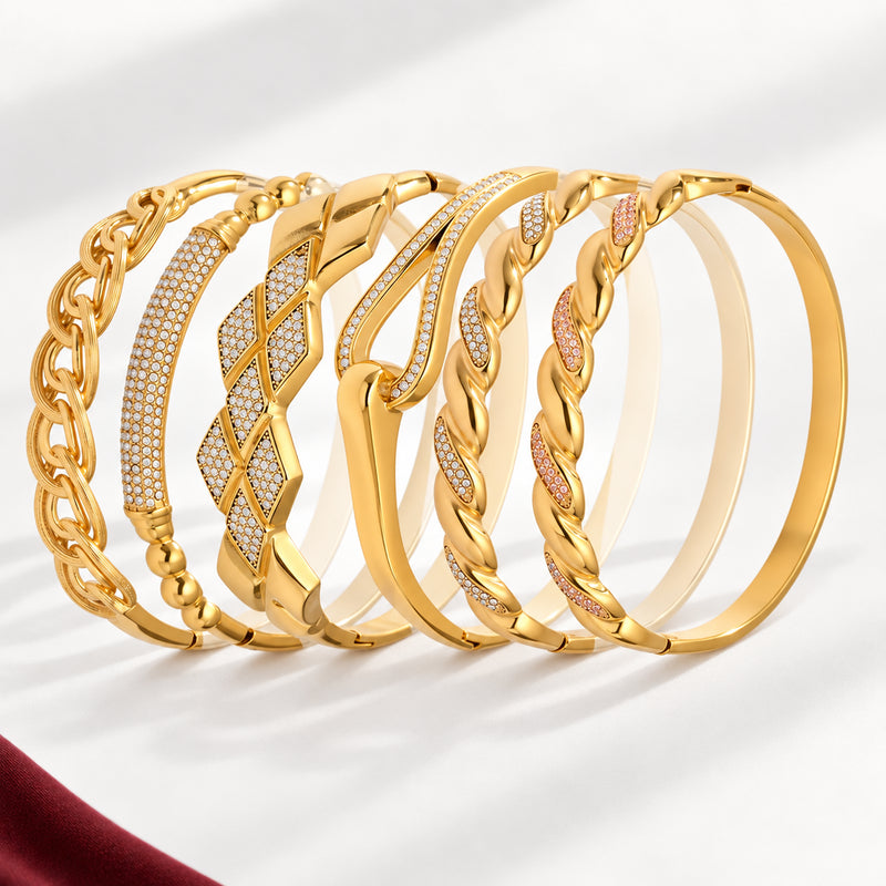 FG-BR-0005 Horseshoe Zircon Hinged Bangles — design overview 05, product view.