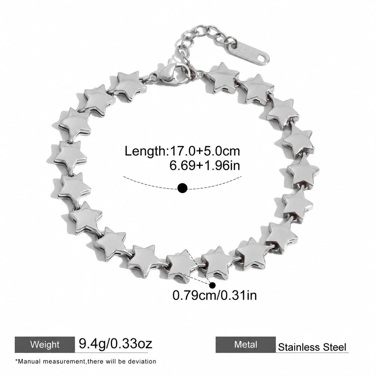 Paperclip Chain Bracelet — dimensions and size reference 17