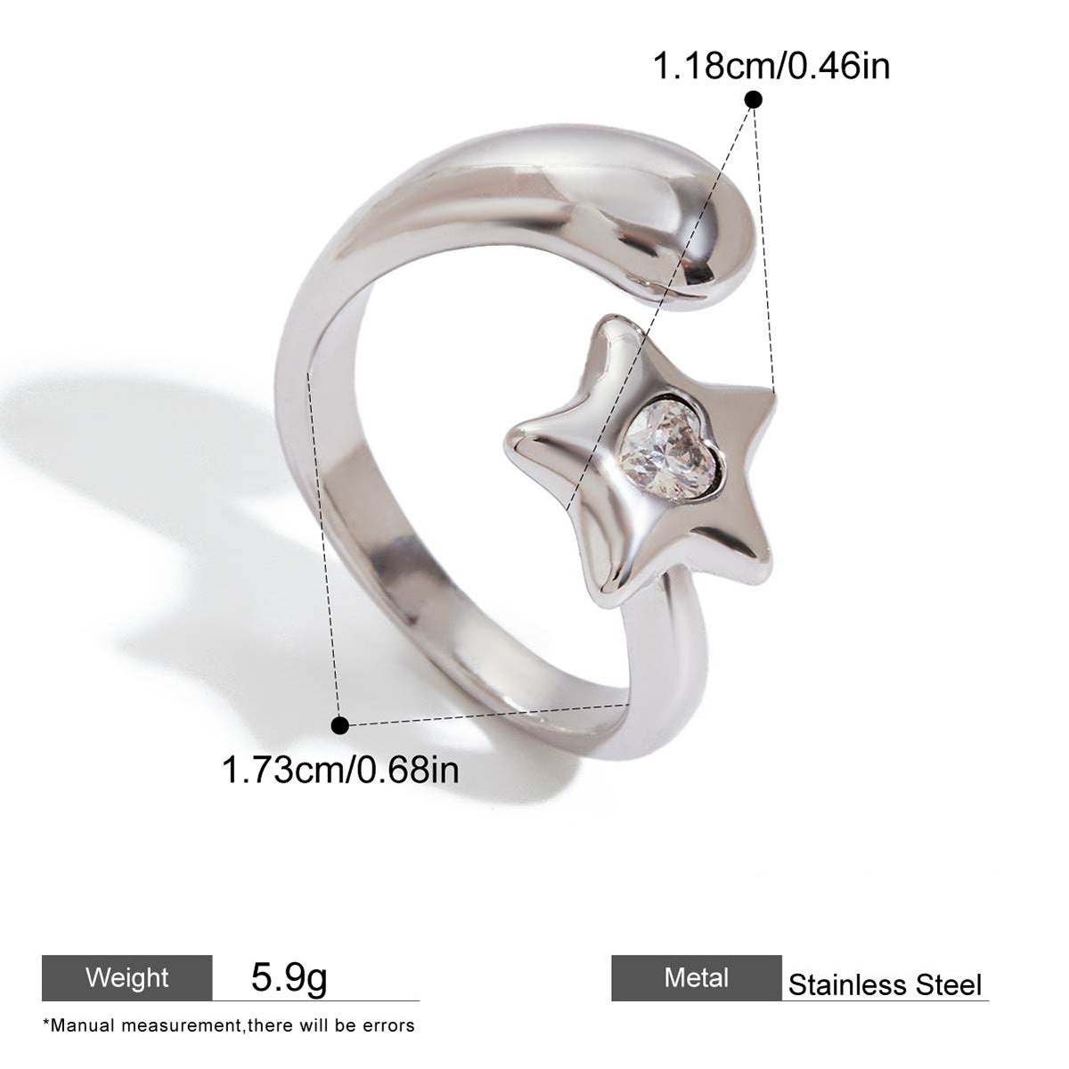 Star Motif Open Ring — dimensions and size reference 03