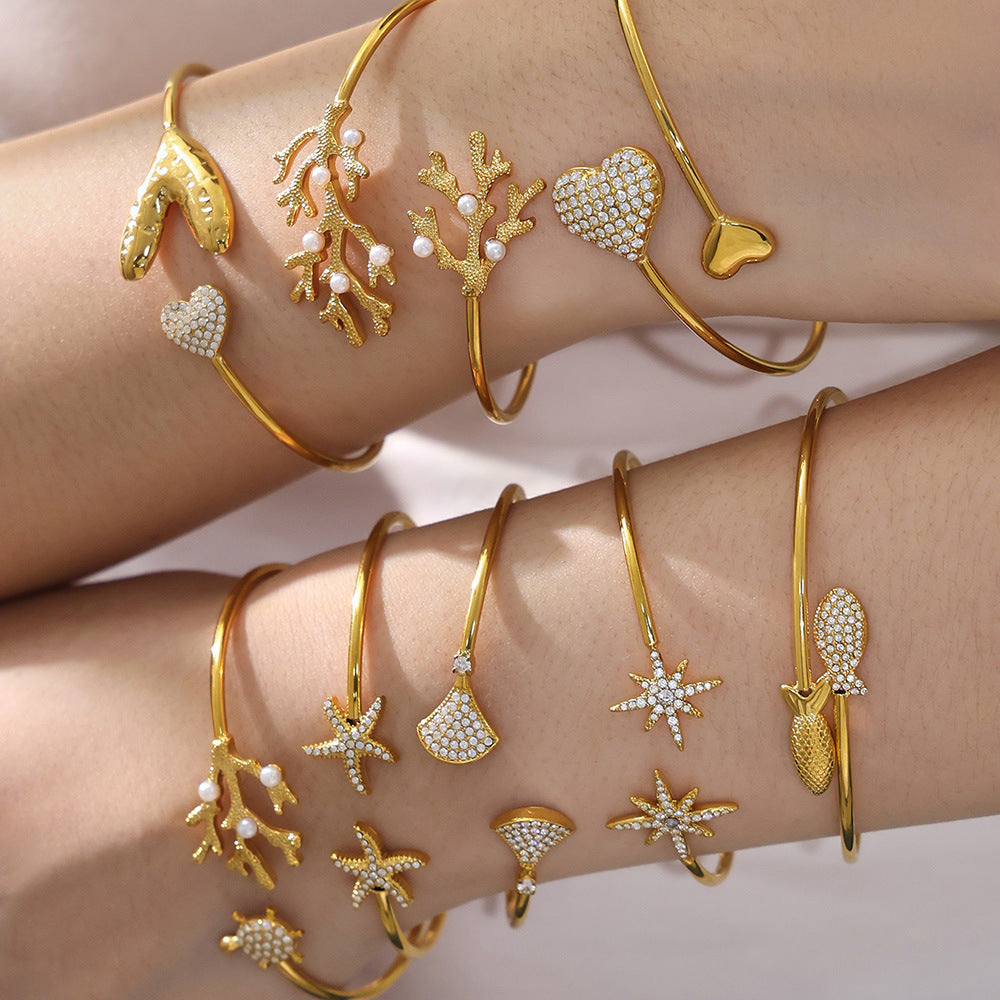 Ocean Motif Zircon Open Bangle — styled view 02
