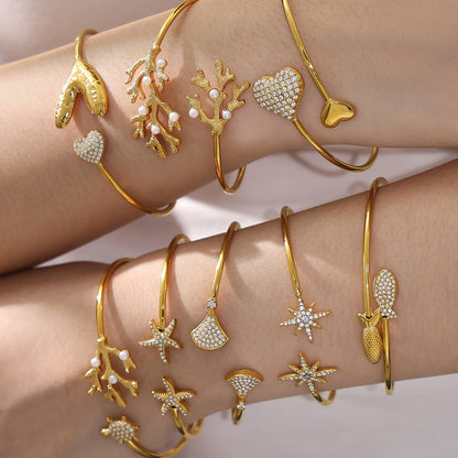 Ocean Motif Zircon Open Bangle — styled view 02