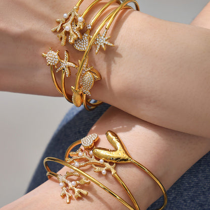 Ocean Motif Zircon Open Bangle — styled view 03