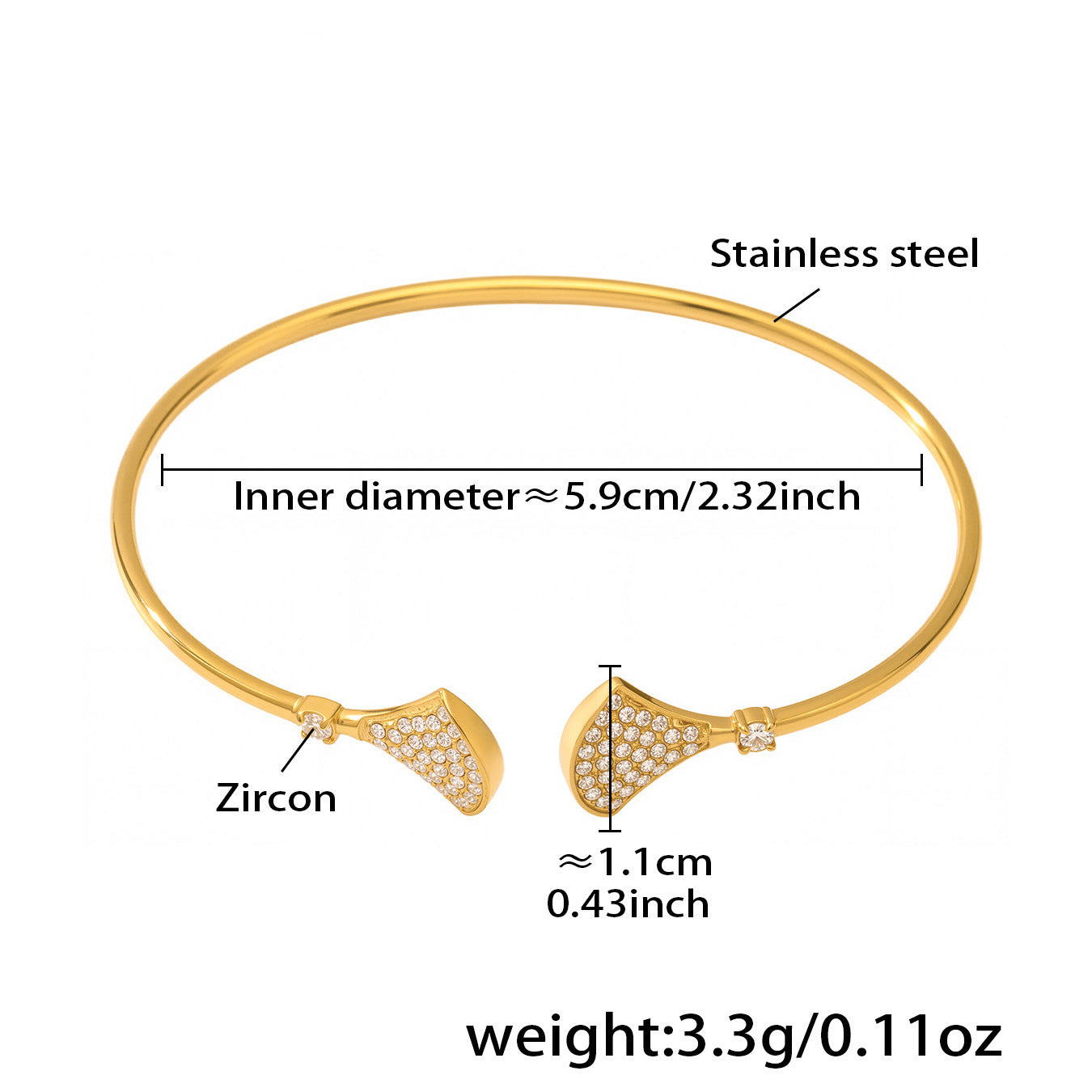 Ocean Motif Zircon Open Bangle — dimensions and size reference 06