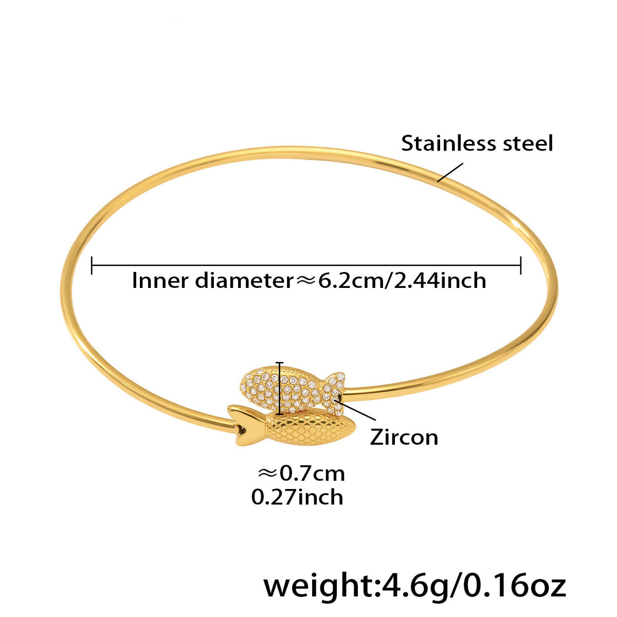 Ocean Motif Zircon Open Bangle — dimensions and size reference 07