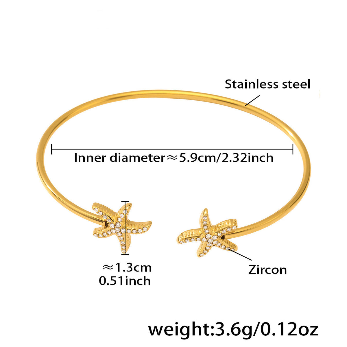 Ocean Motif Zircon Open Bangle — dimensions and size reference 08