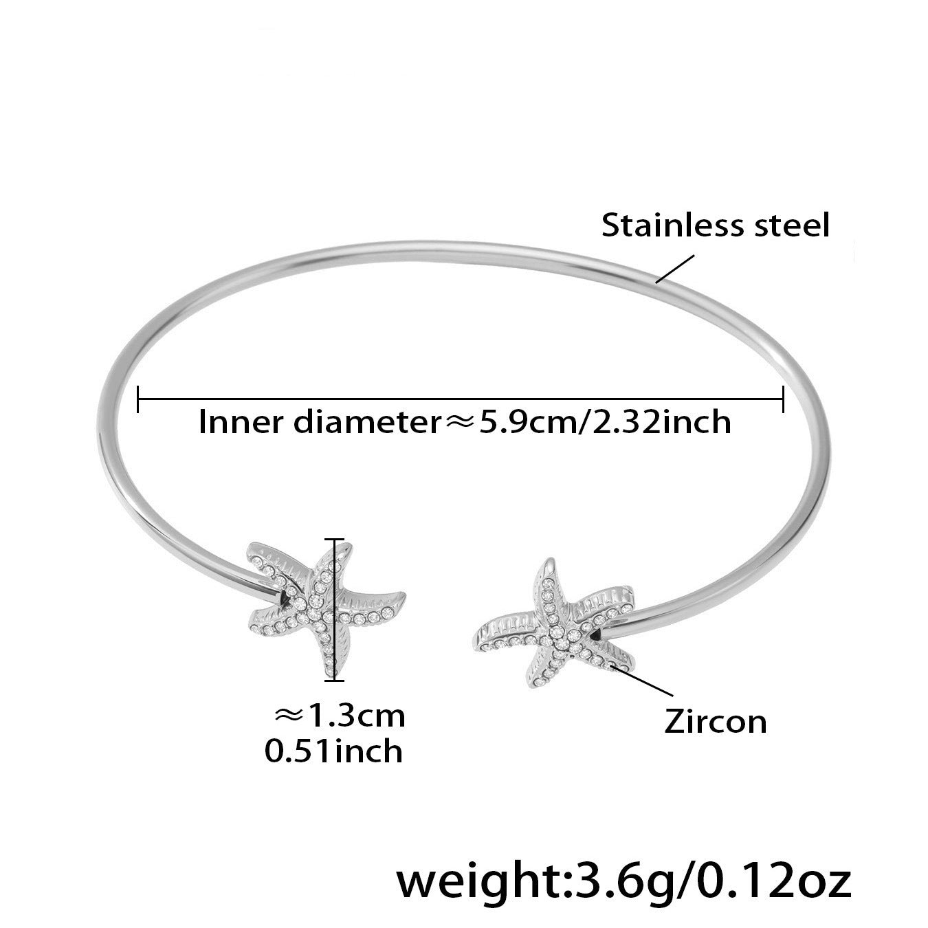 Ocean Motif Zircon Open Bangle — dimensions and size reference 09