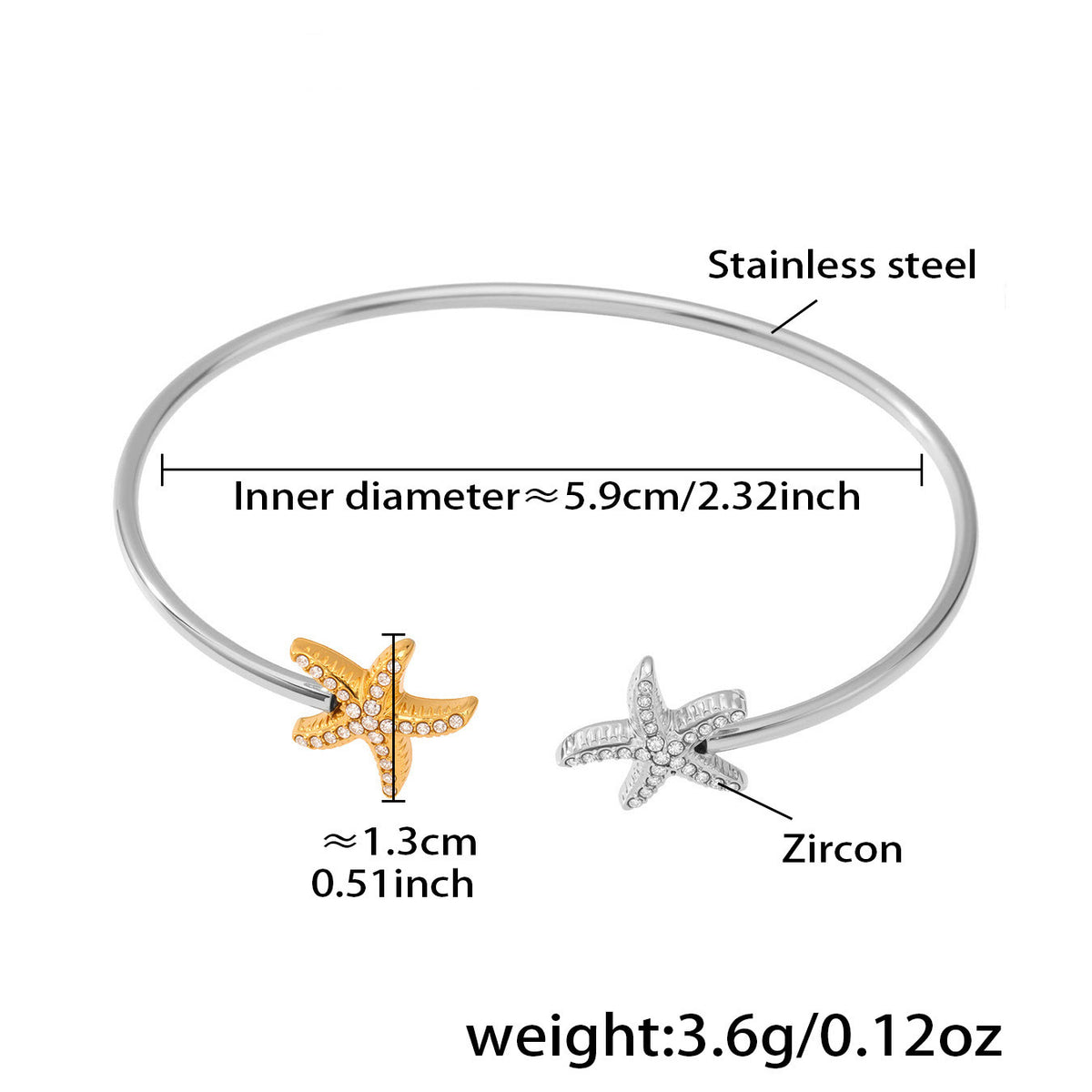 Ocean Motif Zircon Open Bangle — dimensions and size reference 10