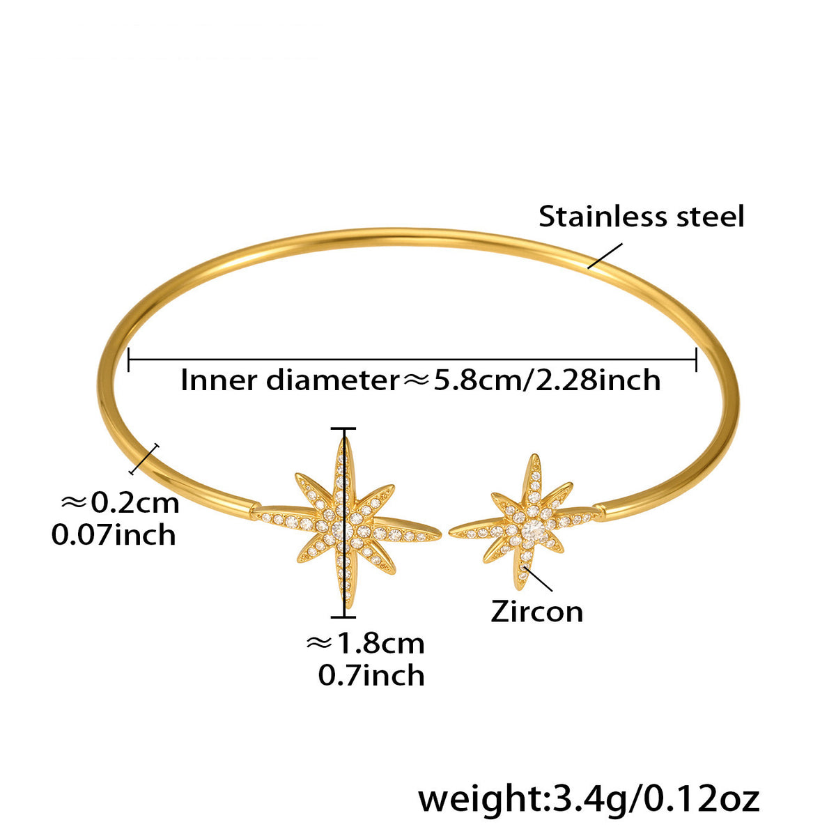 Ocean Motif Zircon Open Bangle — dimensions and size reference 15