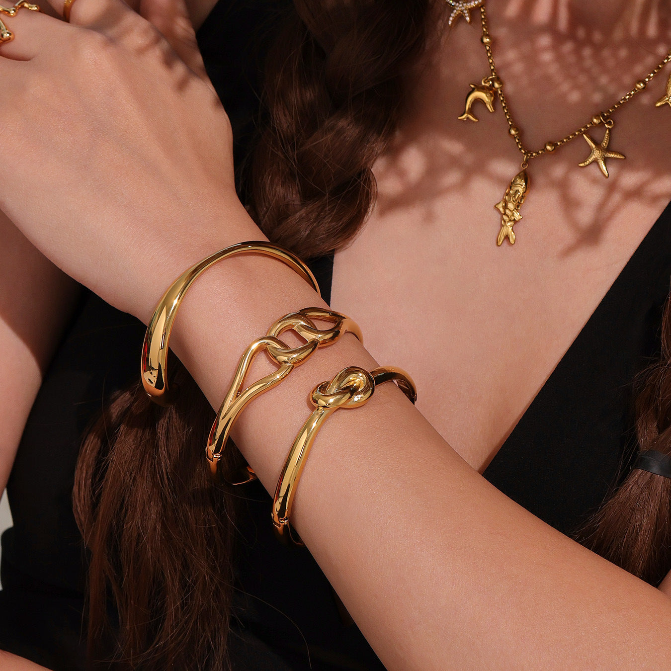 Geometric Two-Tone Bangle — styled view 04