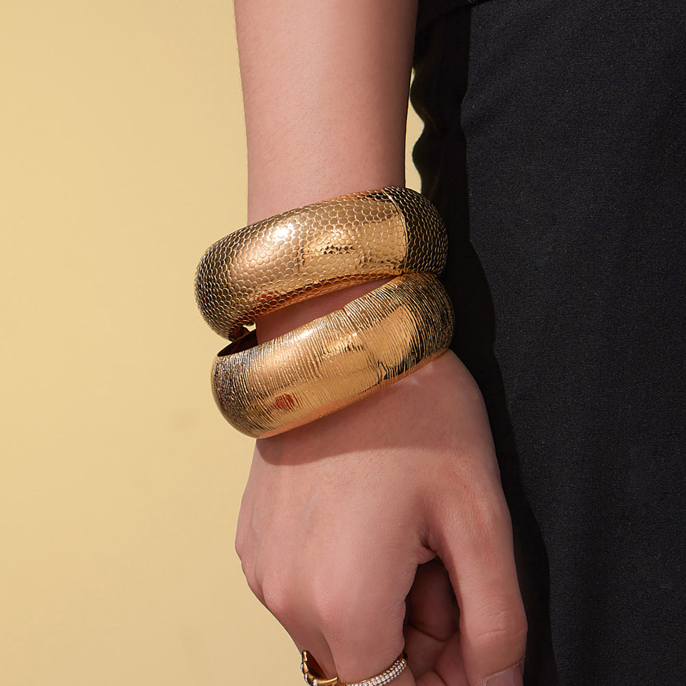 Wide Textured Bangle — styled view 03