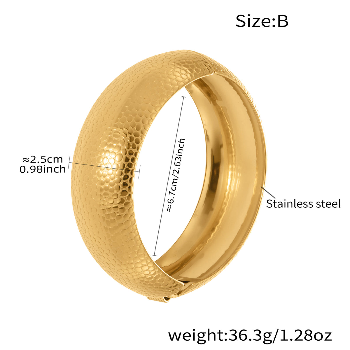 Wide Textured Bangle — dimensions and size reference 08
