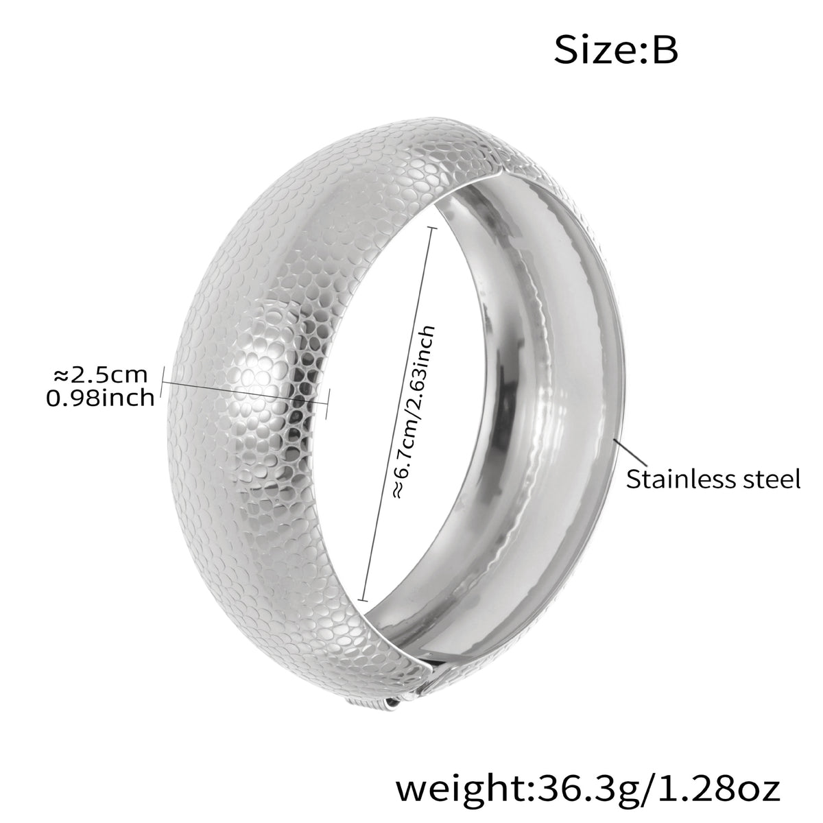 Wide Textured Bangle — dimensions and size reference 09