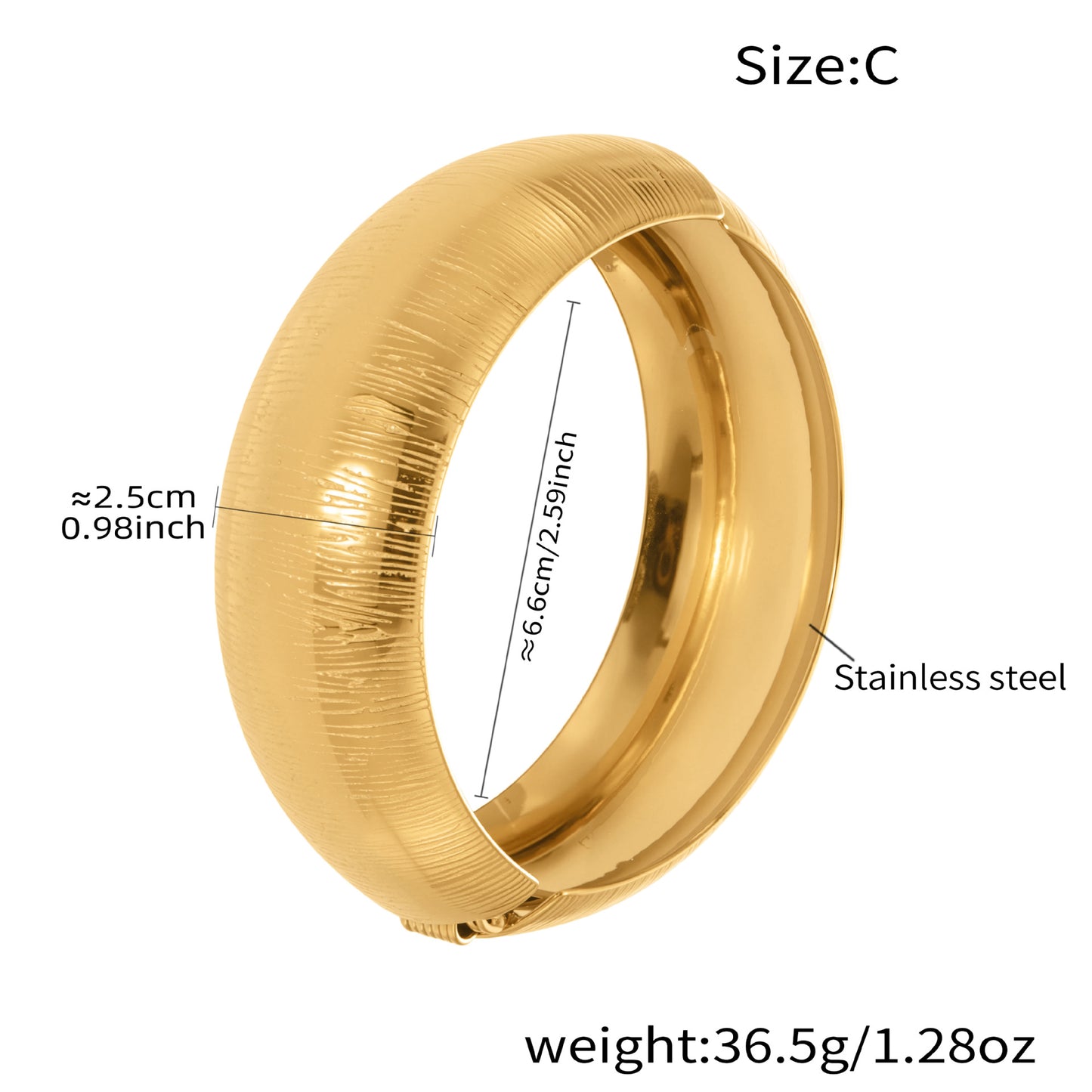Wide Textured Bangle — dimensions and size reference 10