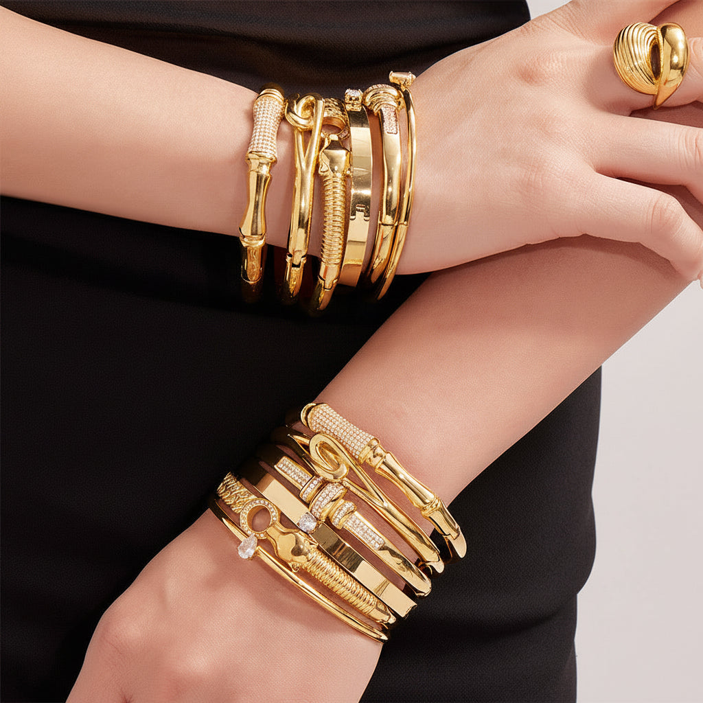 Pavé Zircon Knot Hinged Bangles — styled view 01
