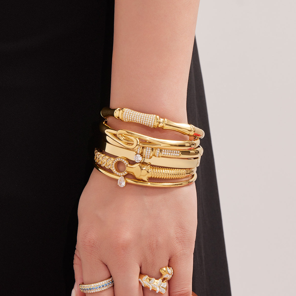 Pavé Zircon Knot Hinged Bangles — styled view 02