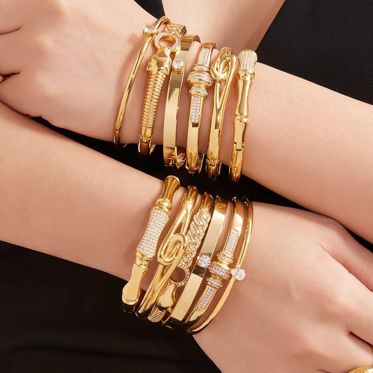 Pavé Zircon Knot Hinged Bangles — styled view 03