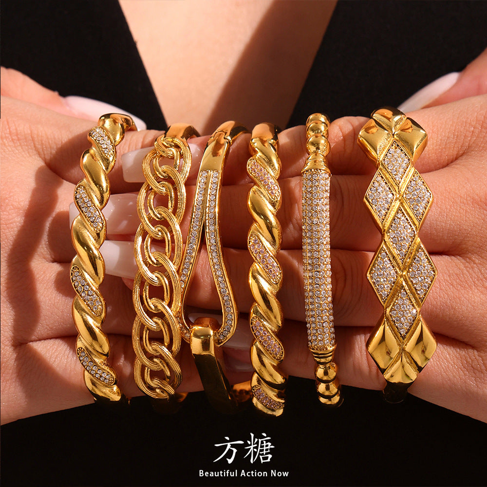 Horseshoe Zircon Hinged Bangles — styled view 01