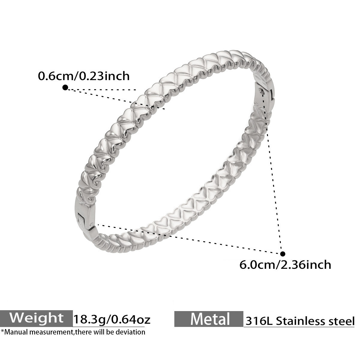 Textured Open Bangle — dimensions and size reference 06