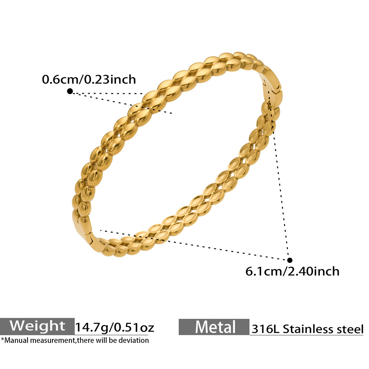 Textured Open Bangle — dimensions and size reference 09
