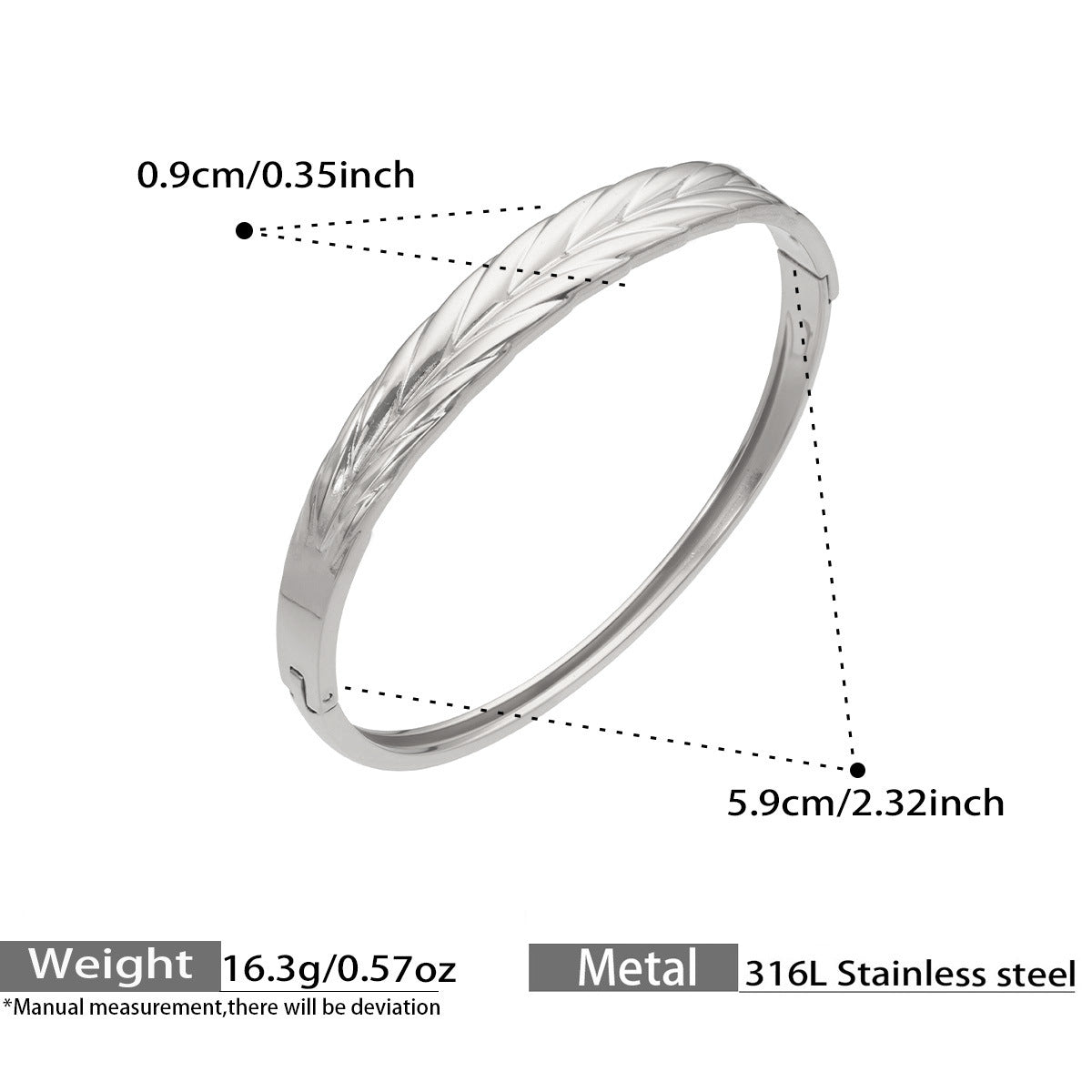 Textured Open Bangle — dimensions and size reference 10