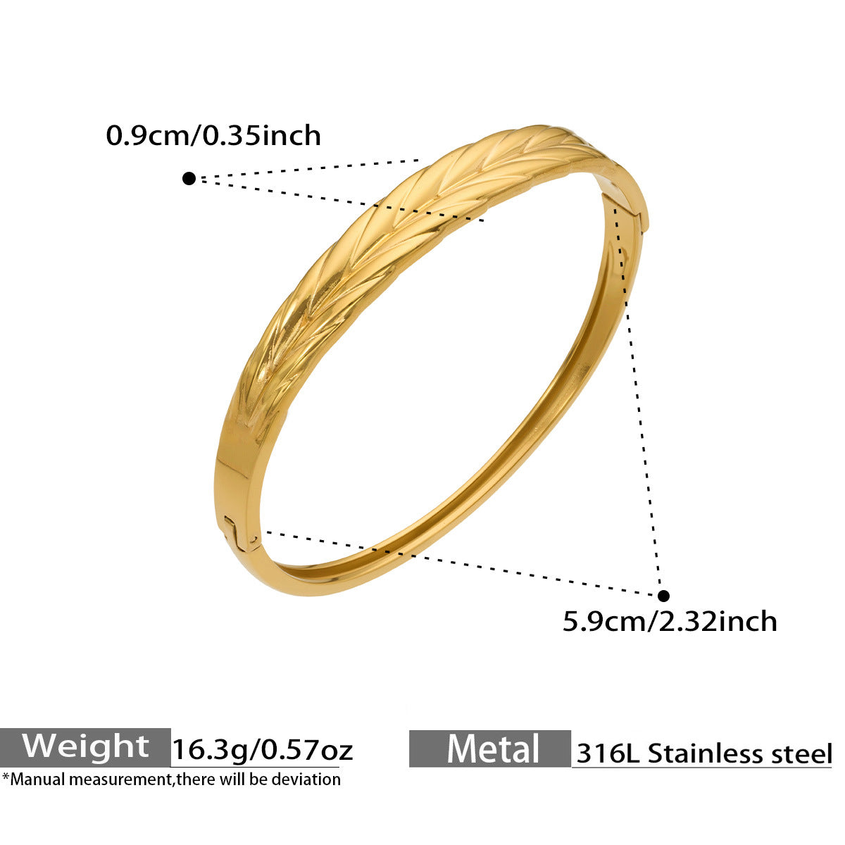 Textured Open Bangle — dimensions and size reference 11