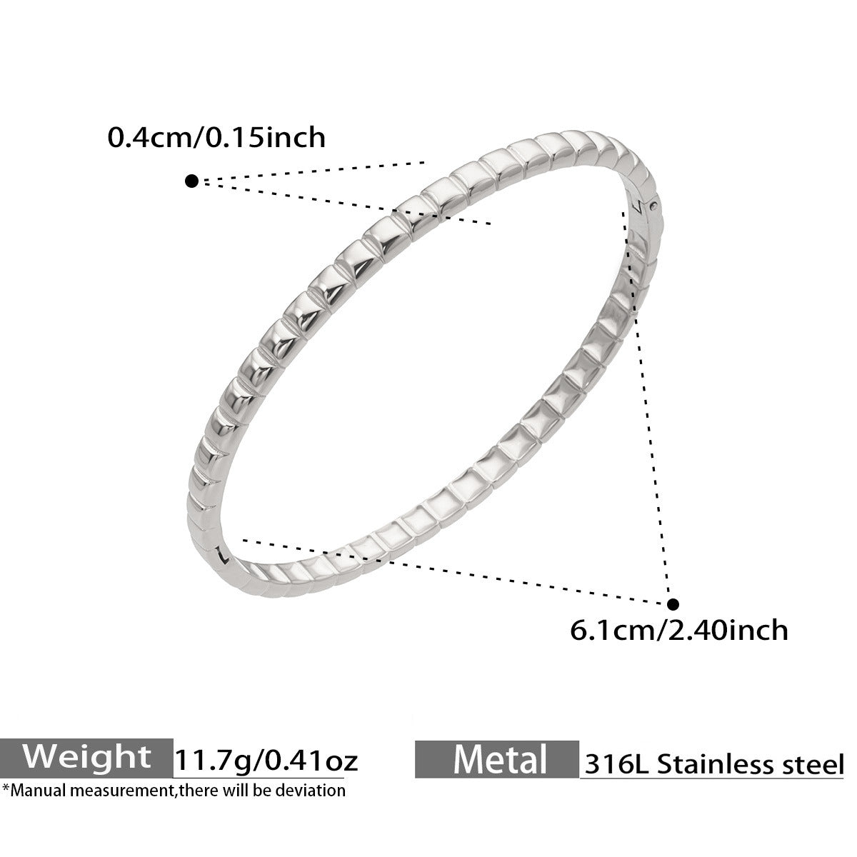 Textured Open Bangle — dimensions and size reference 12