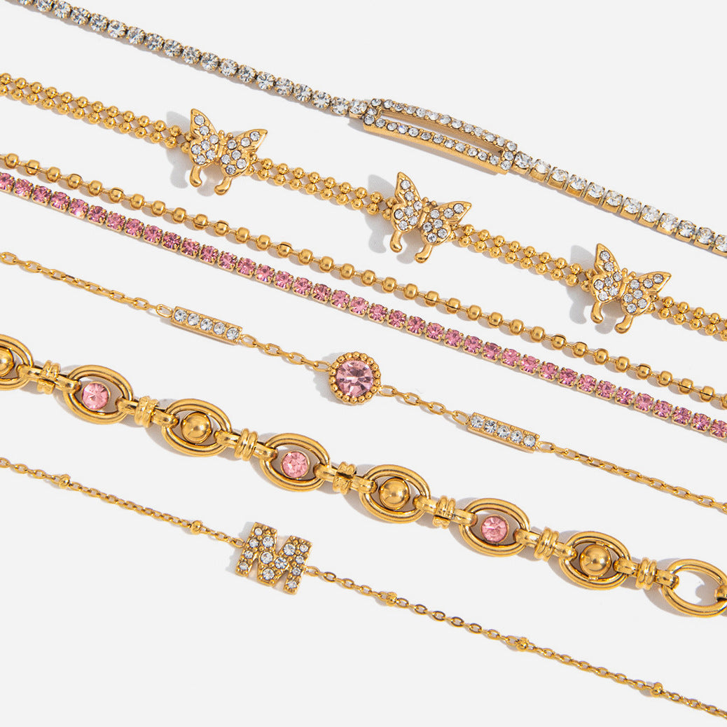 Pink Zircon Round Chain Bracelets — styled view 01