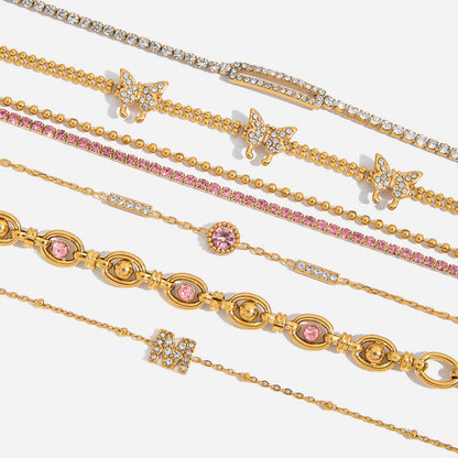 Pink Zircon Round Chain Bracelets — styled view 01