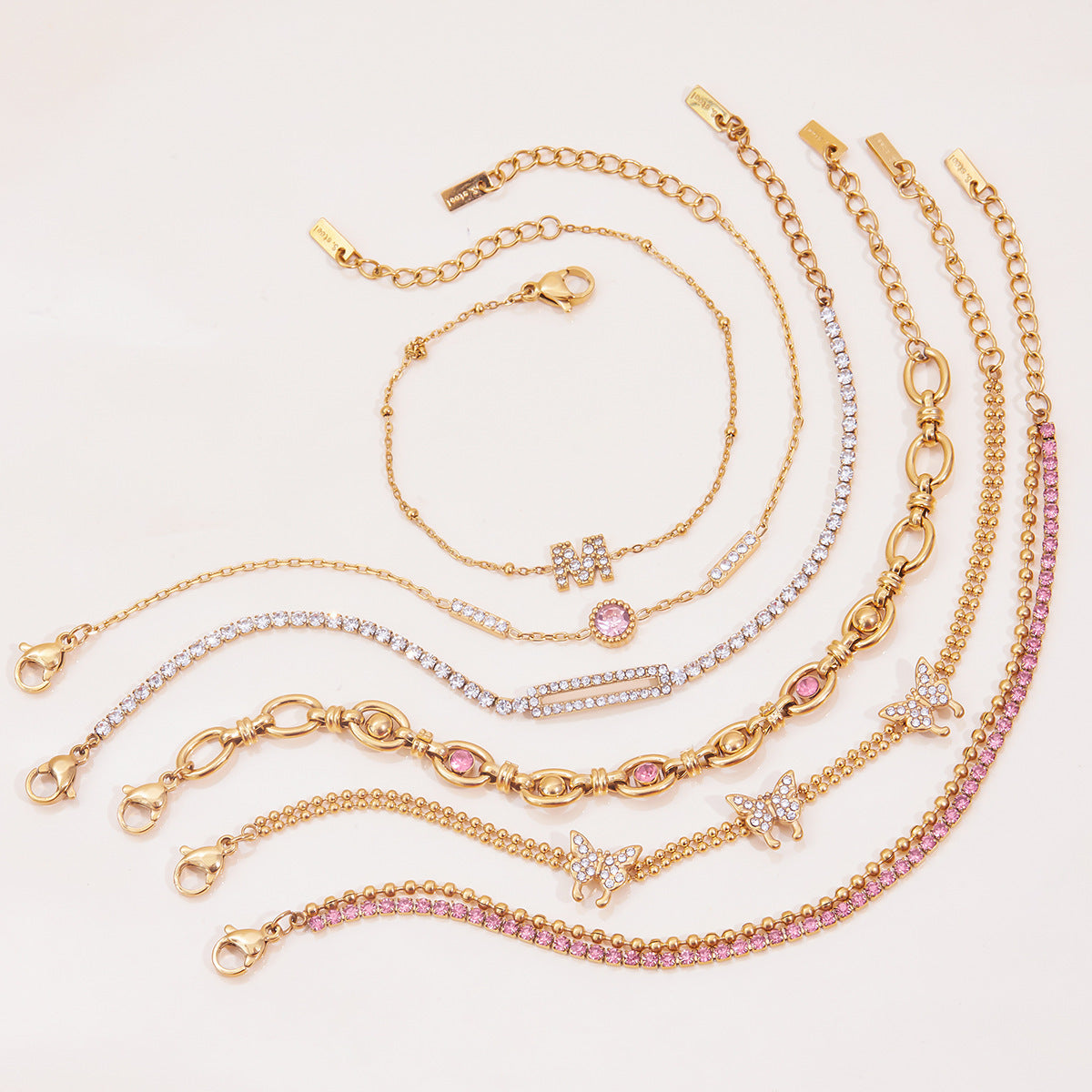 Pink Zircon Round Chain Bracelets — styled view 04