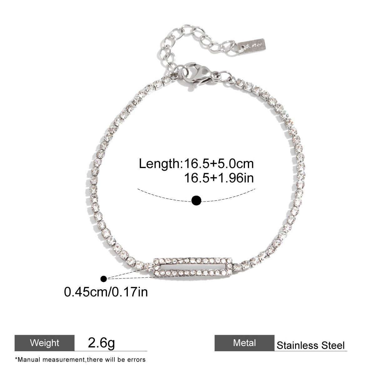 Pink Zircon Round Chain Bracelets — dimensions and size reference 14