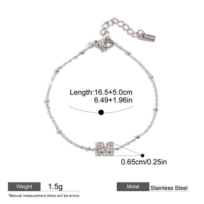 Pink Zircon Round Chain Bracelets — dimensions and size reference 16
