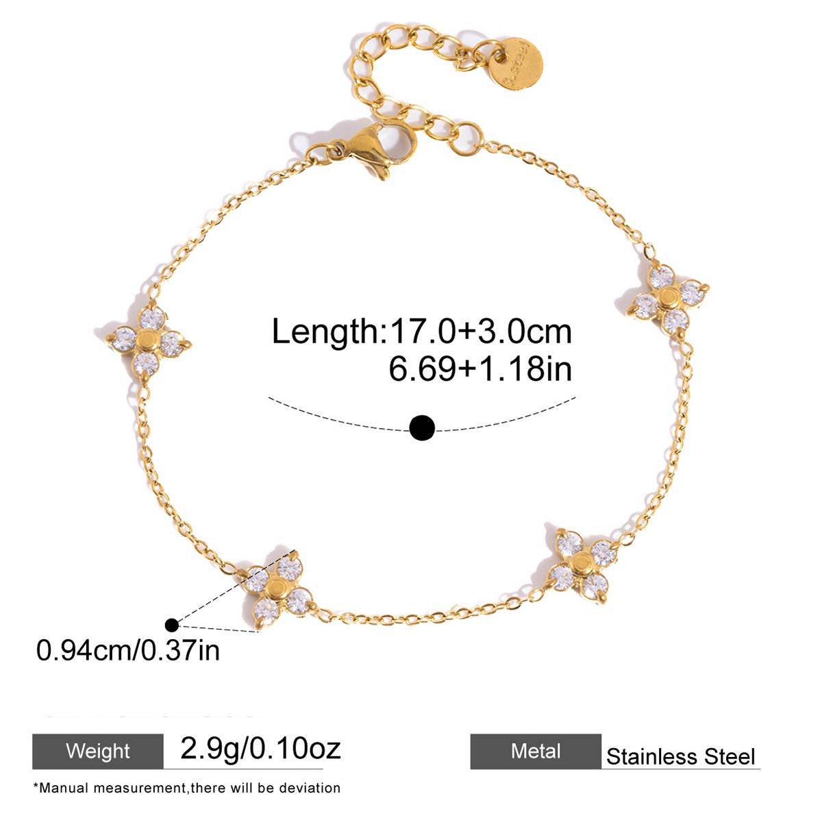 Clover Zircon Chain Bracelet — dimensions and size reference 06